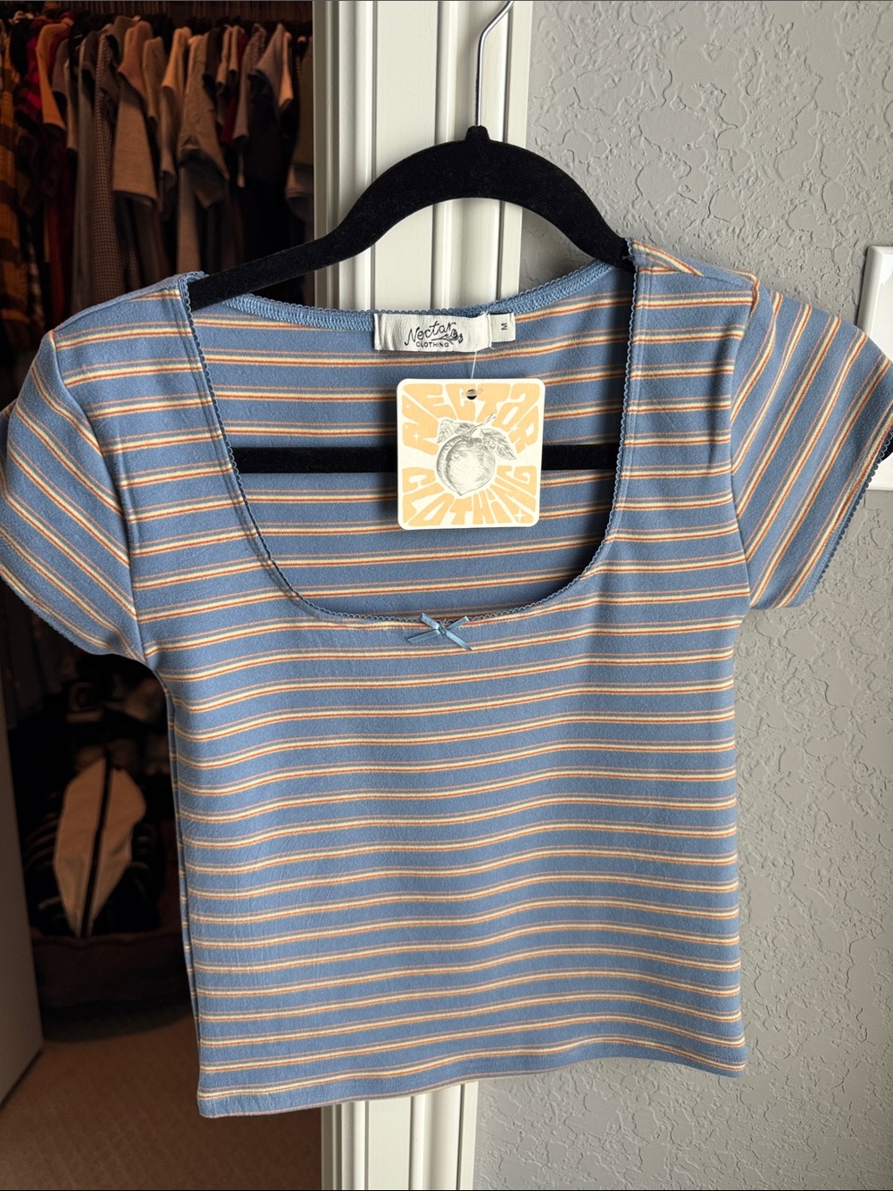 Blue Striped Scoop Neck Women's Top